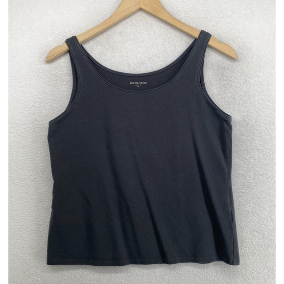 Eileen Fisher Tops - EILEEN FISHER Tank Top M Stretch Organic Cotton Jersey Scoop Neck Shell Gray USA